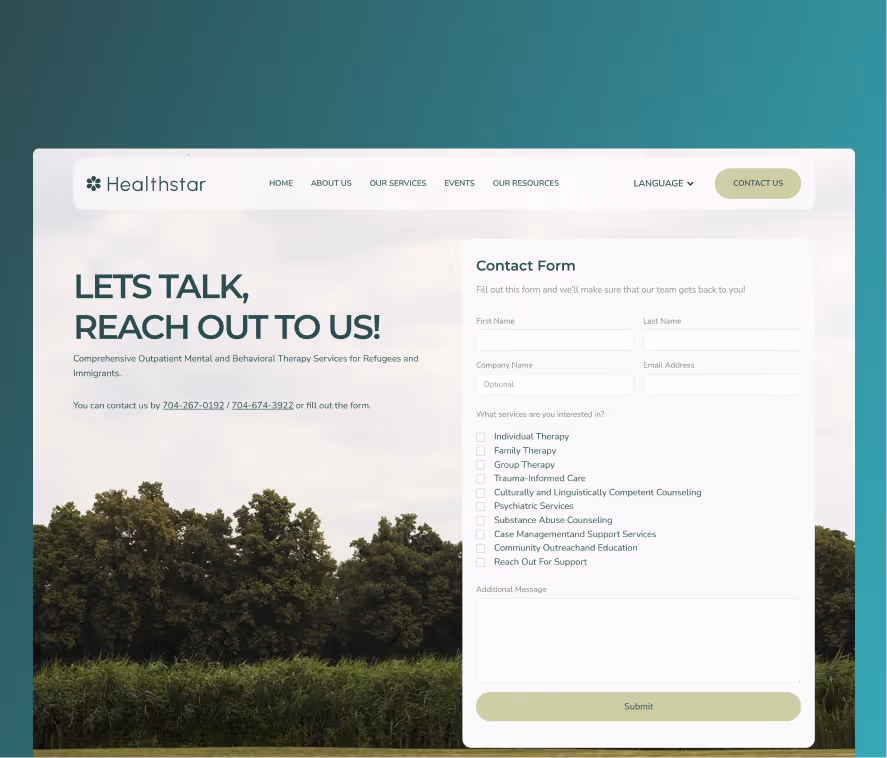 Healthstar website page showing culturally sensitive mental health resources