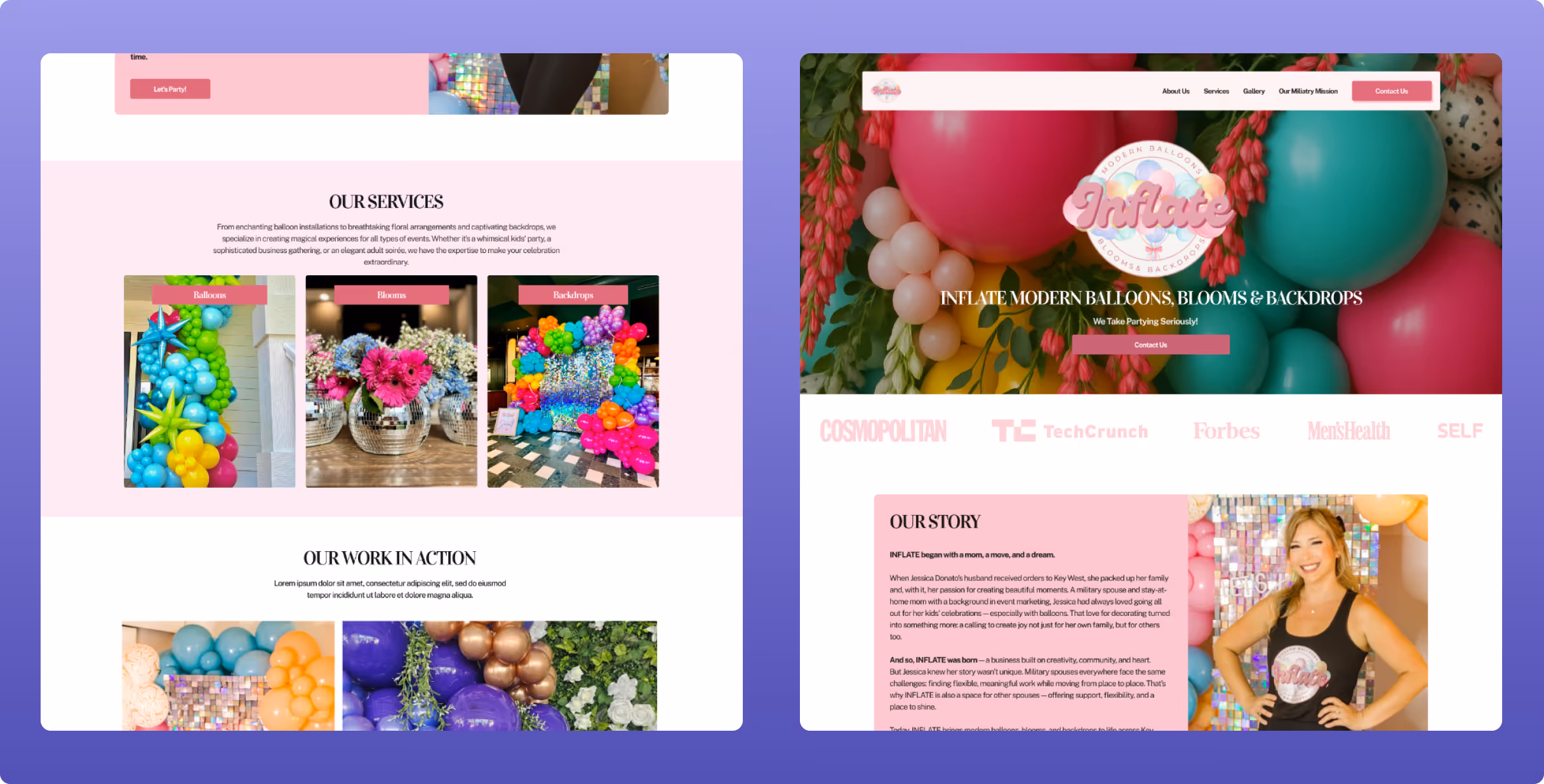 Website redesign for Inflate Balloons focused on improved navigation, updated visuals, and conversion-focused layout design