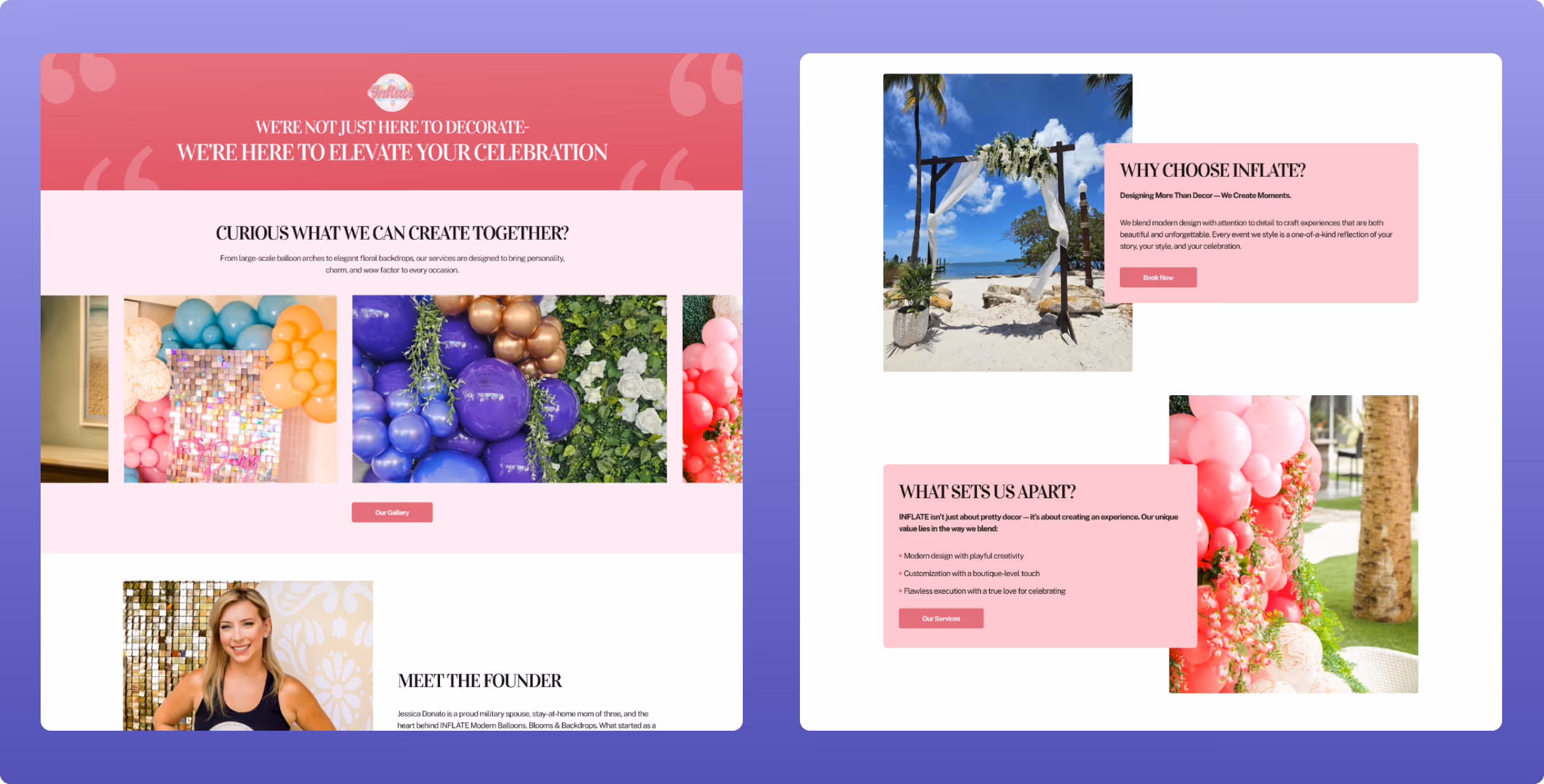 Responsive website experience for Inflate Balloons optimized for desktop and mobile browsing
