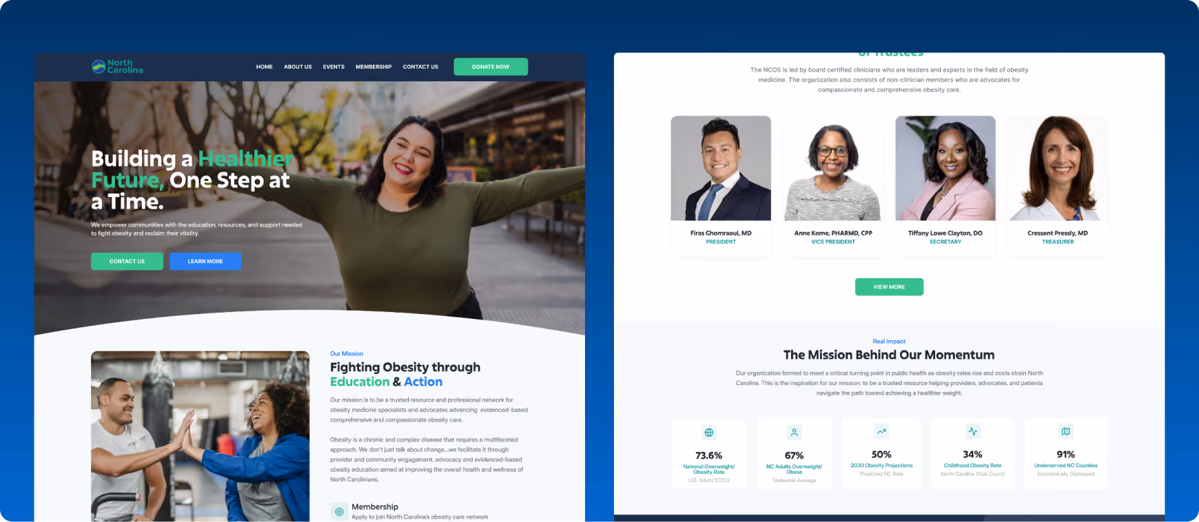 Responsive website design for the North Carolina Obesity Society highlighting events, education, and obesity medicine resources