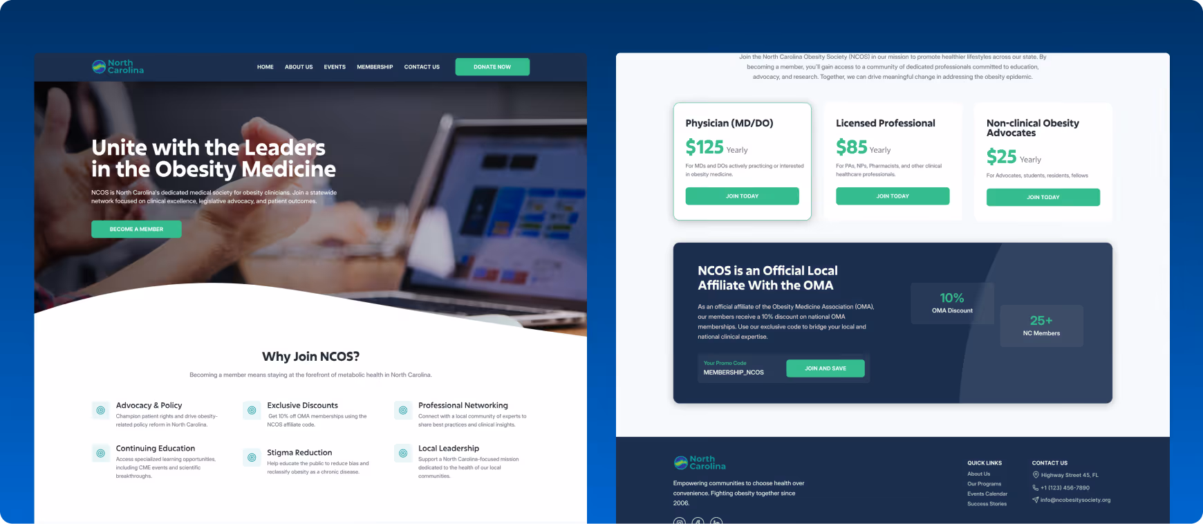 Mobile-friendly NCOS website experience optimized for healthcare professionals, advocates, and community engagement