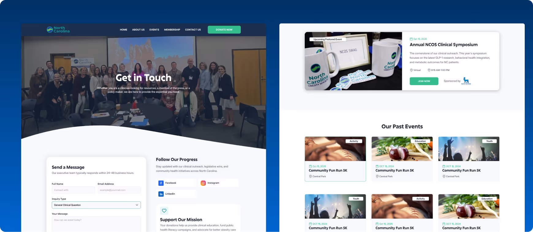 North Carolina Obesity Society website highlighting obesity advocacy, policy reform, and evidence-based healthcare education