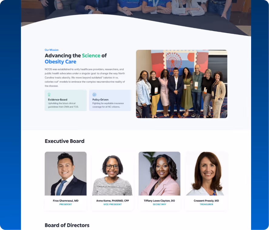 Website performance optimization for the North Carolina Obesity Society demonstrating improved page speed and usability
